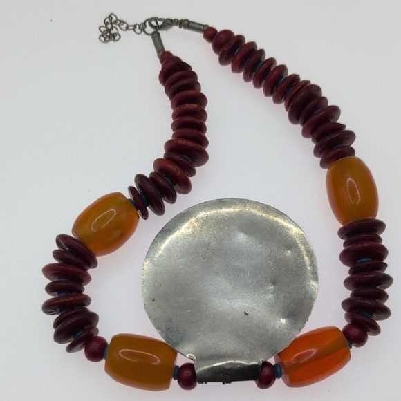 Vibrant Red and Orange Asymmetrical Necklace with Pendant - Picture 3 of 6